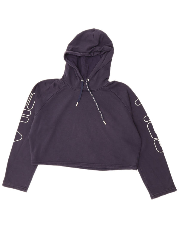 Fila Womens Oversized Crop Graphic Hoodie Pullover UK 10 Small Marineblau