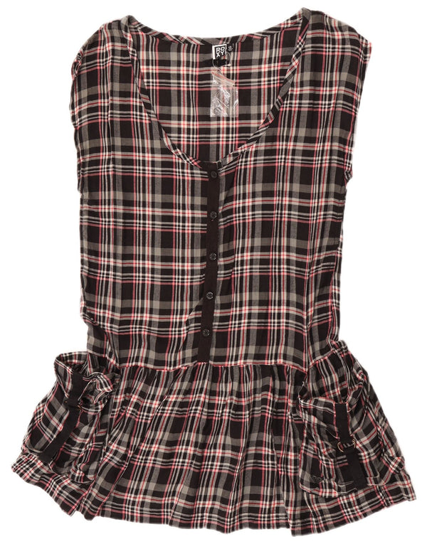 Roxy Damen Ärmelloses Tunikakleid UK 12 Mittelschwarz karierte Baumwolle
