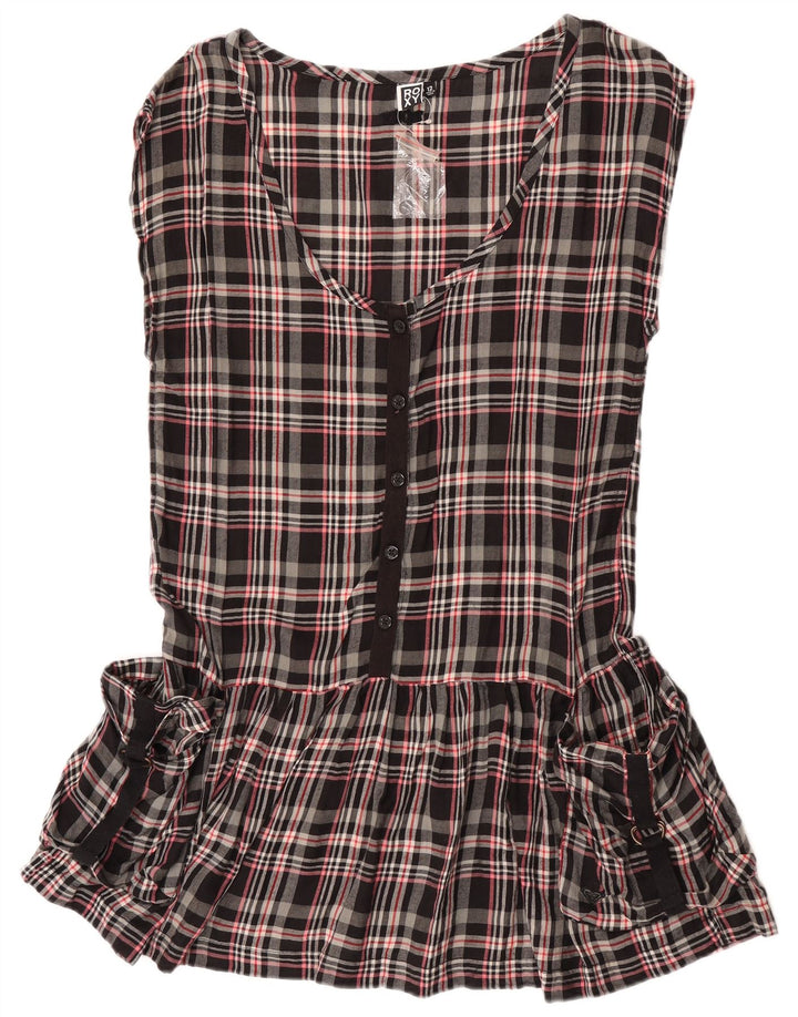 Roxy Damen Ärmelloses Tunikakleid UK 12 Mittelschwarz karierte Baumwolle