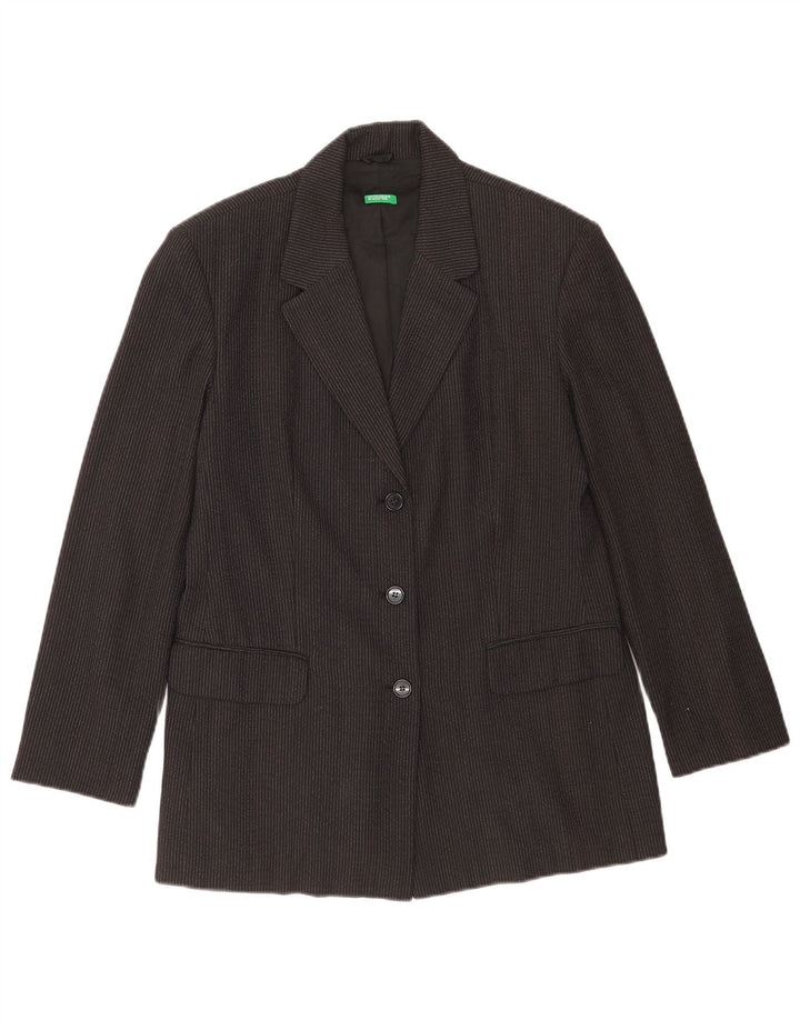 Benetton Damen-Blazer mit 3 Knöpfen, IT 46, Größe L, Schwarz, Nadelstreifen