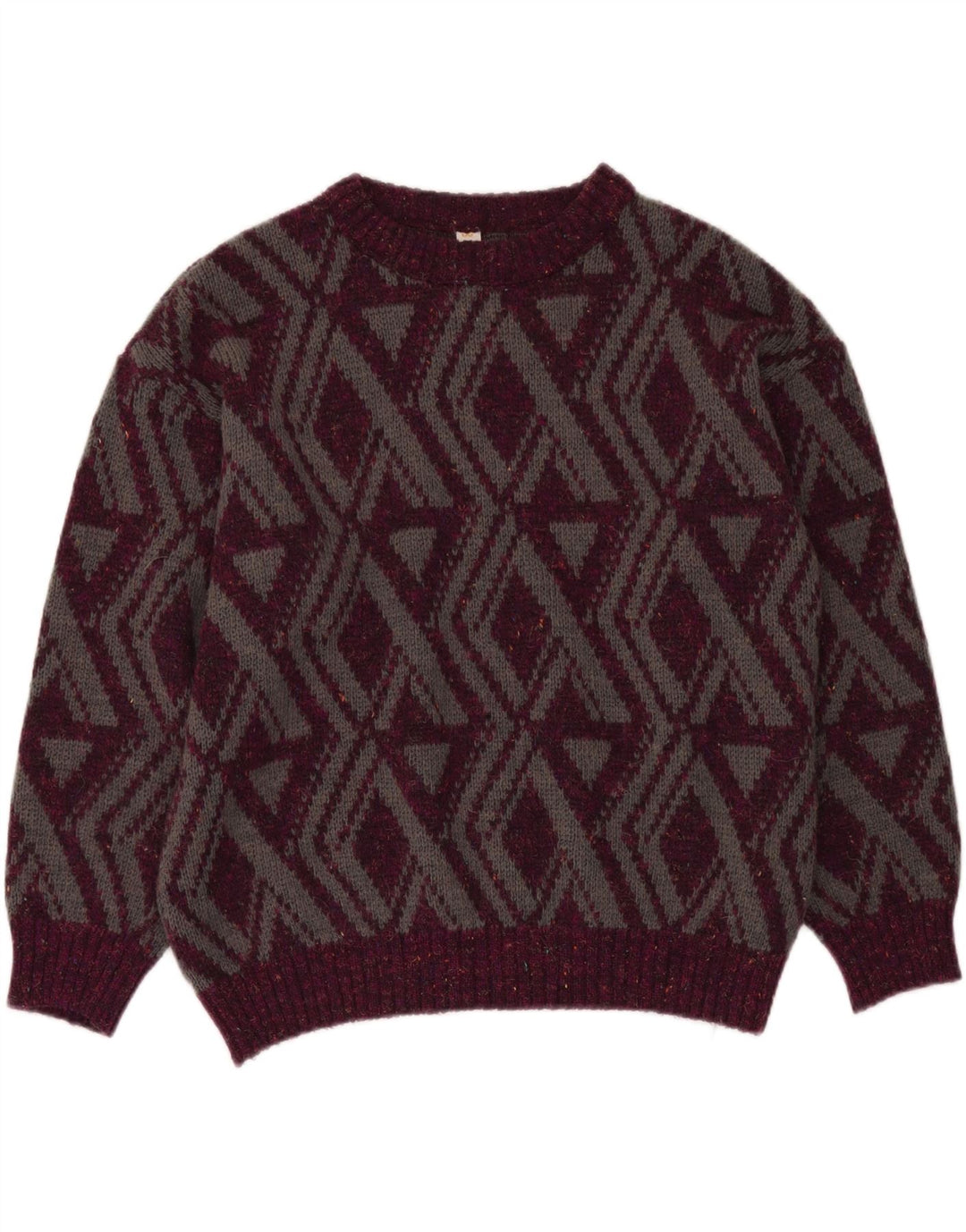 CHIC Womens Crew Neck Jumper Sweater IT 52 2XL Burgundy Geometric