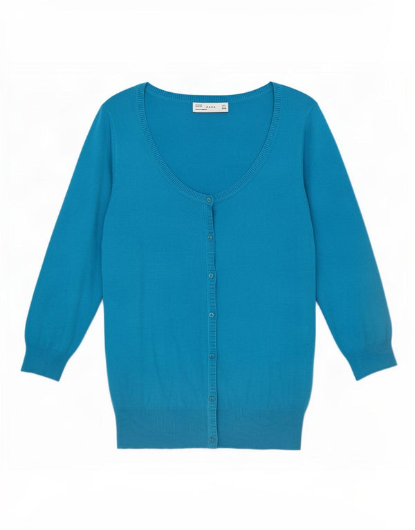 Zara Damen-Strickjacke mit 3/4-Ärmeln, UK-Größe 14, Größe L, Blau, Baumwolle
