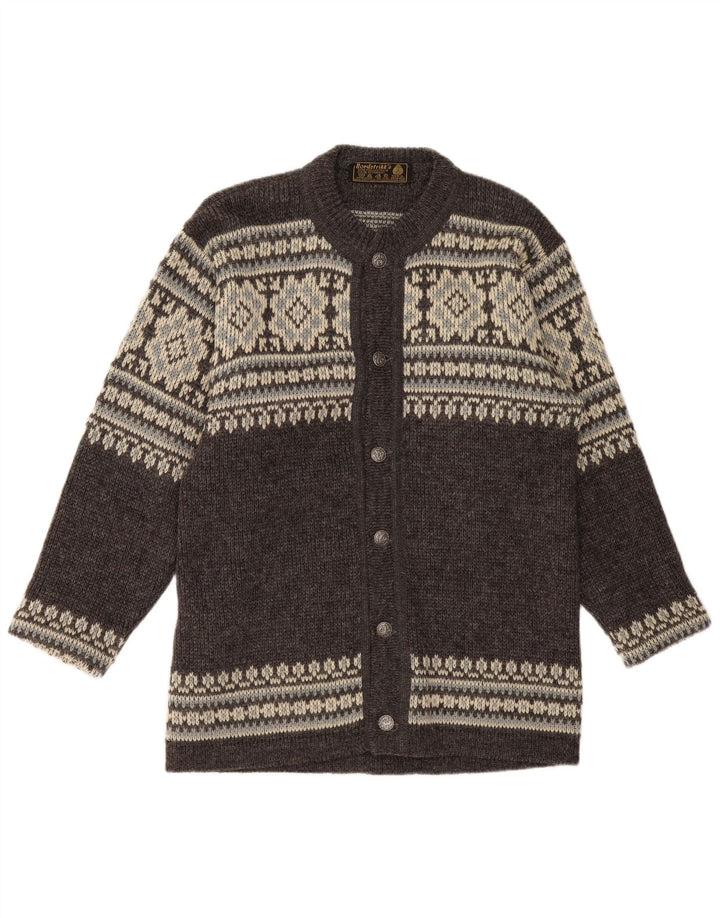 NORDSTRIKK Herren-Strickjacke, klein, graue Fair-Isle-Schurwolle