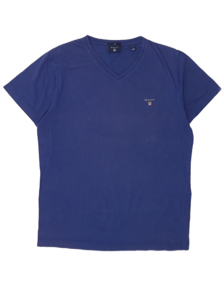 Gant Slim Fit T-Shirt-Oberteil für Herren, groß, aus blauer Baumwolle
