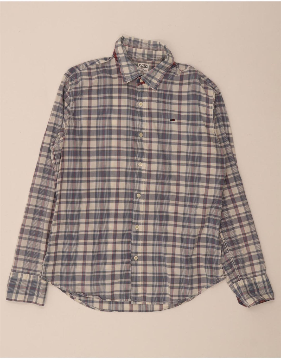 Tommy Hilfiger Herrenhemd, groß, blau kariert, Baumwolle