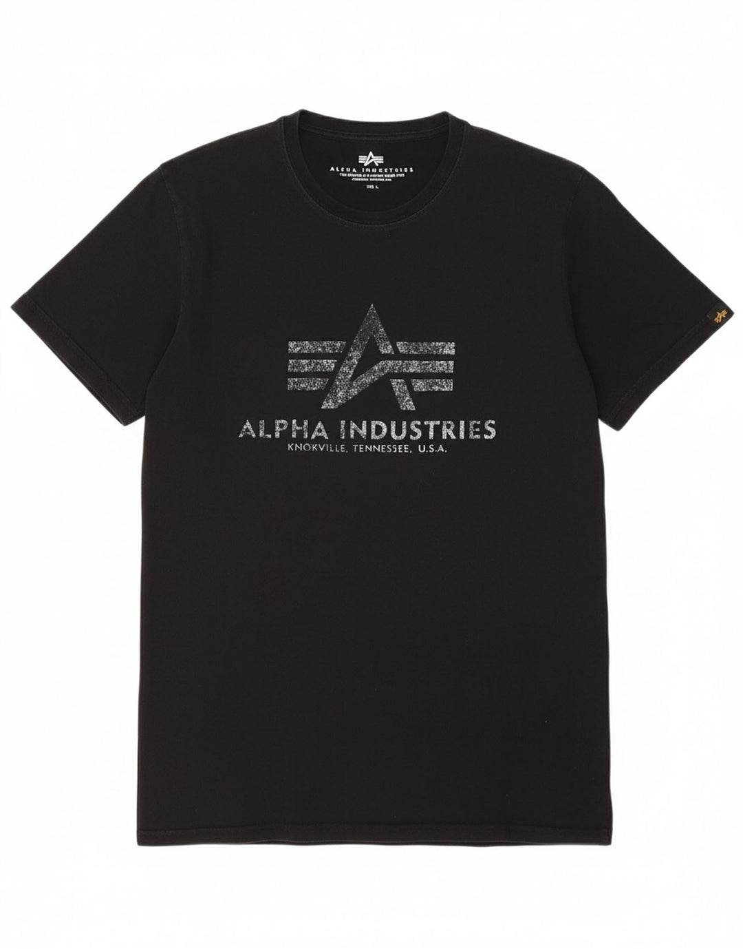 ALPHA INDUSTRIES Mens Graphic T-Shirt Top Medium Black Cotton