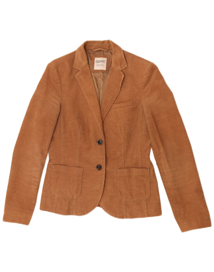 Esprit Damen-Blazerjacke aus Cord mit 2 Knöpfen, Größe UK 12, mittelbraun, Baumwolle