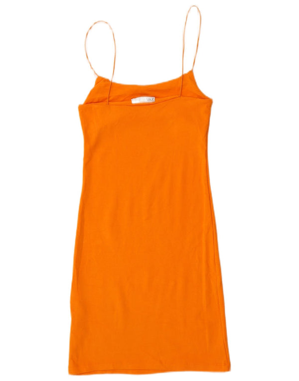 Zara Damen Slip-Kleid UK 12 Mittelorange Baumwolle