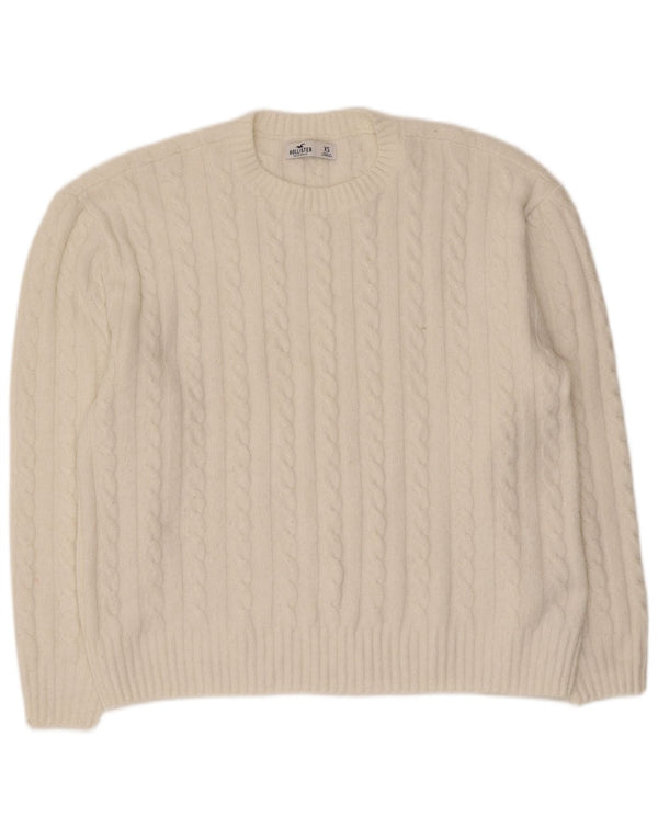 Hollister Damen-Pullover, übergroß, Rundhalsausschnitt, UK 6, XS, Weiß, Polyester