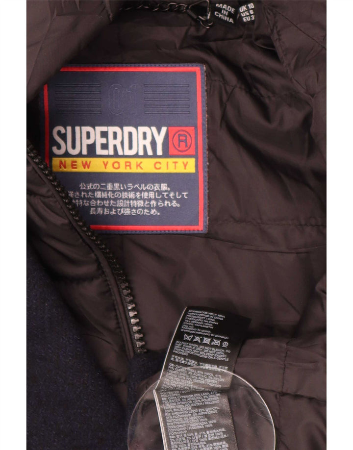 Superdry Damen Kapuzenmantel UK 10 Small Marineblaue Wolle