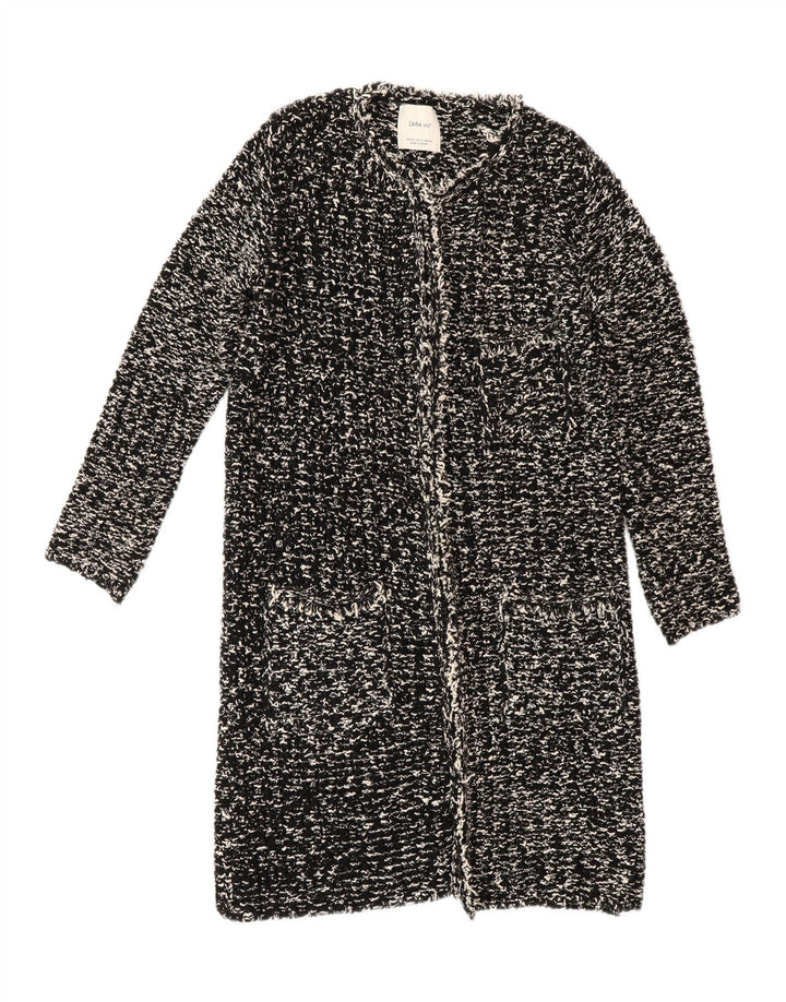 Zara Damen Longline-Cardigan-Pullover UK 14 Mittelschwarz meliert