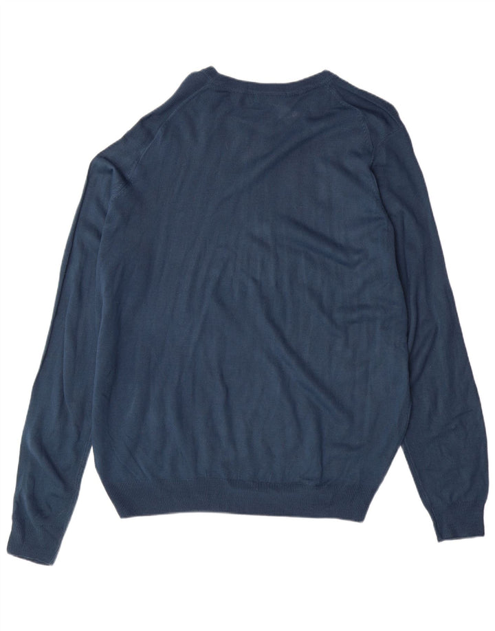 JAMES PRINGLE Mens V-Neck Jumper Sweater Large Blue Acrylic