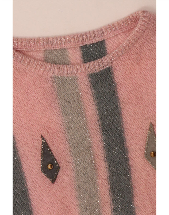 Vintage Damen Pullover mit Rundhalsausschnitt UK 14 Mittelrosa gestreift