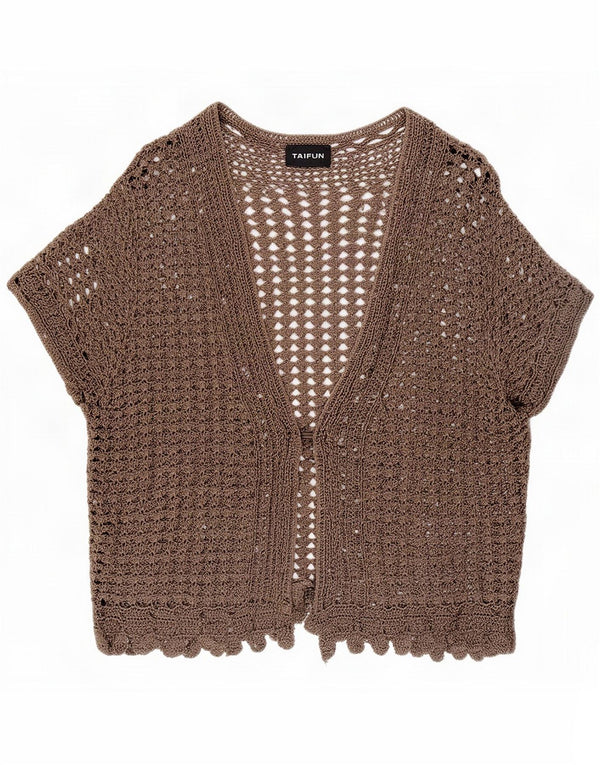 Taifun Damen Crop Crochet Cardigan Top UK 14 Large Grey Viscose