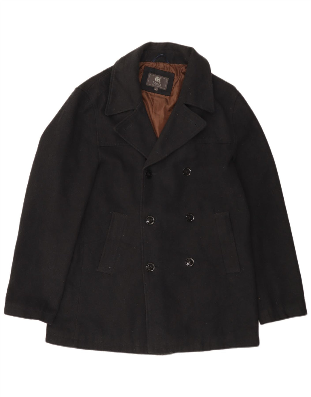 Marks & Spencer Herren Pea Coat UK 40 Large Schwarz Polyester