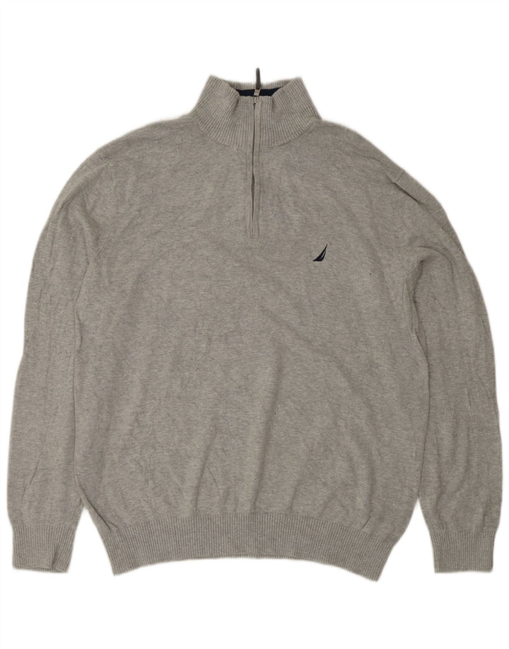 NAUTICA Herren-Pullover mit Reißverschluss am Hals, Größe L, Grau