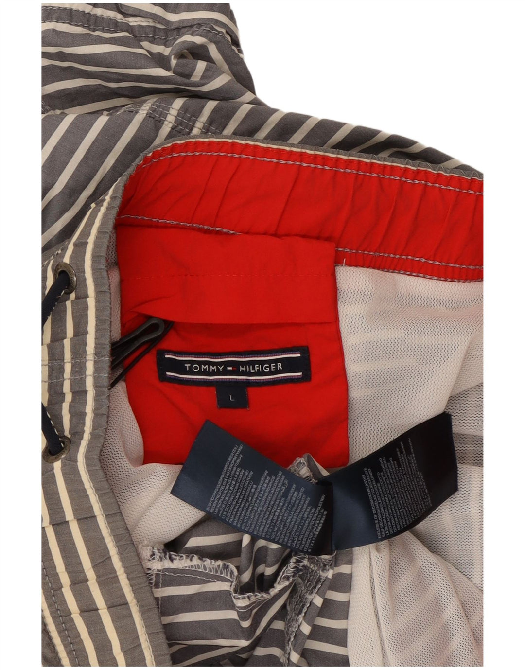 Tommy Hilfiger Herren-Badeshorts, groß, grau gestreift, Baumwolle