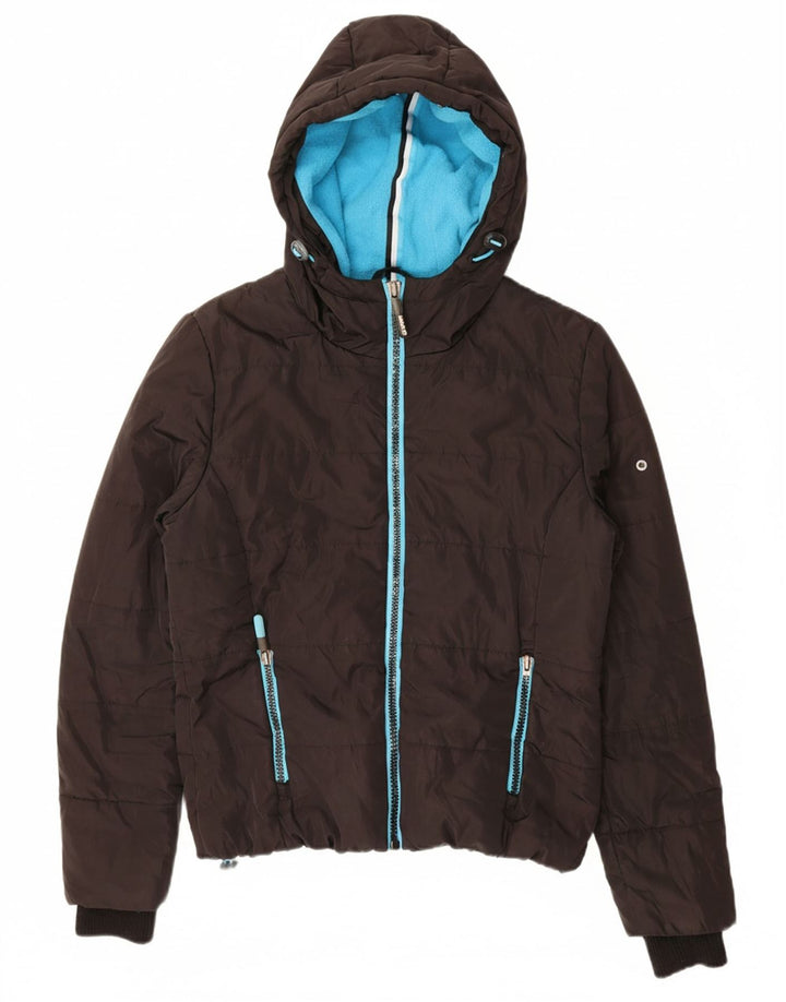 SUPERDRY Womens Hooded Bomber Padded Jacket UK 14 Medium Black Polyester
