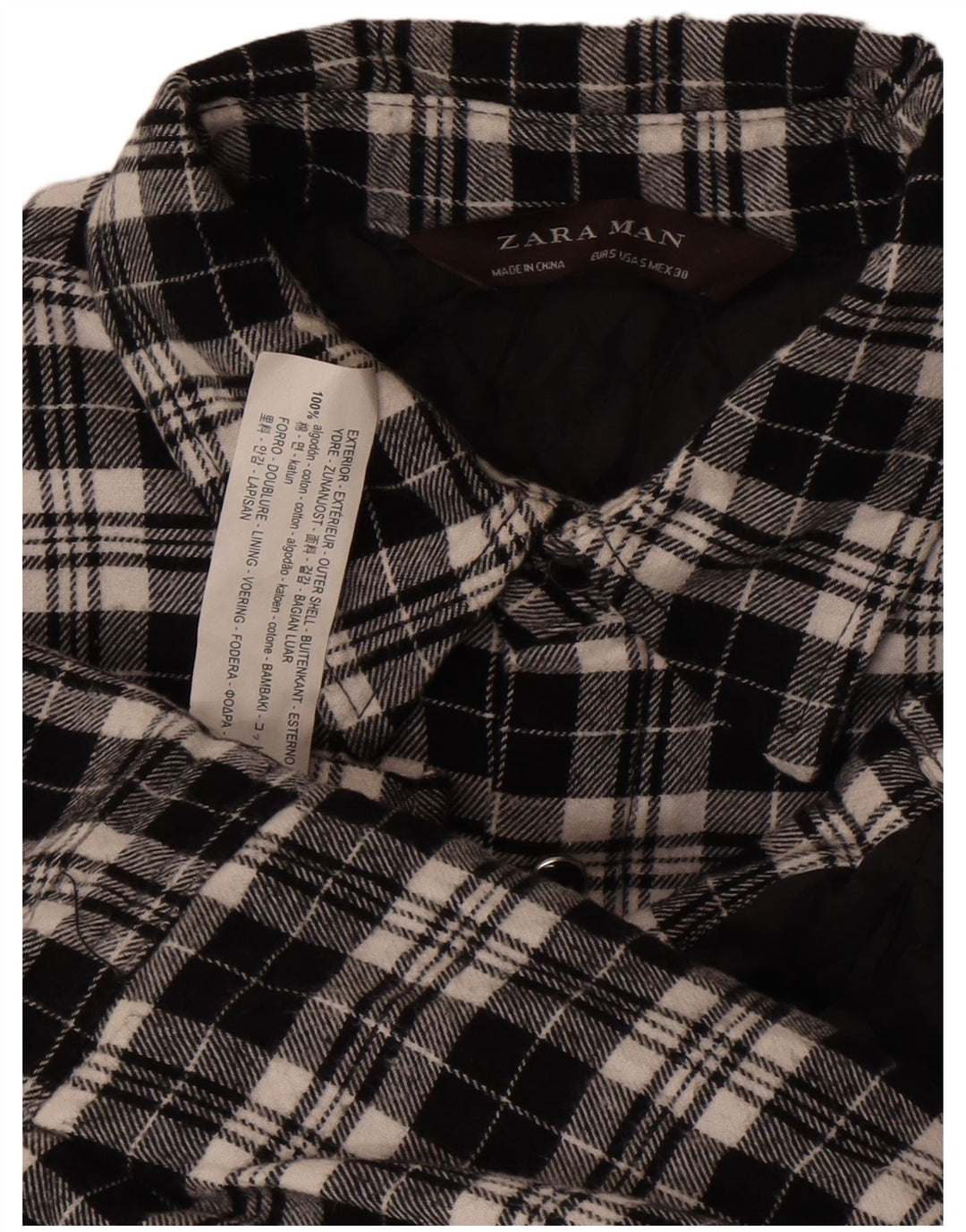 Zara Herren-Lumberjack-Flanellhemd, klein, schwarz, kariert, Baumwolle