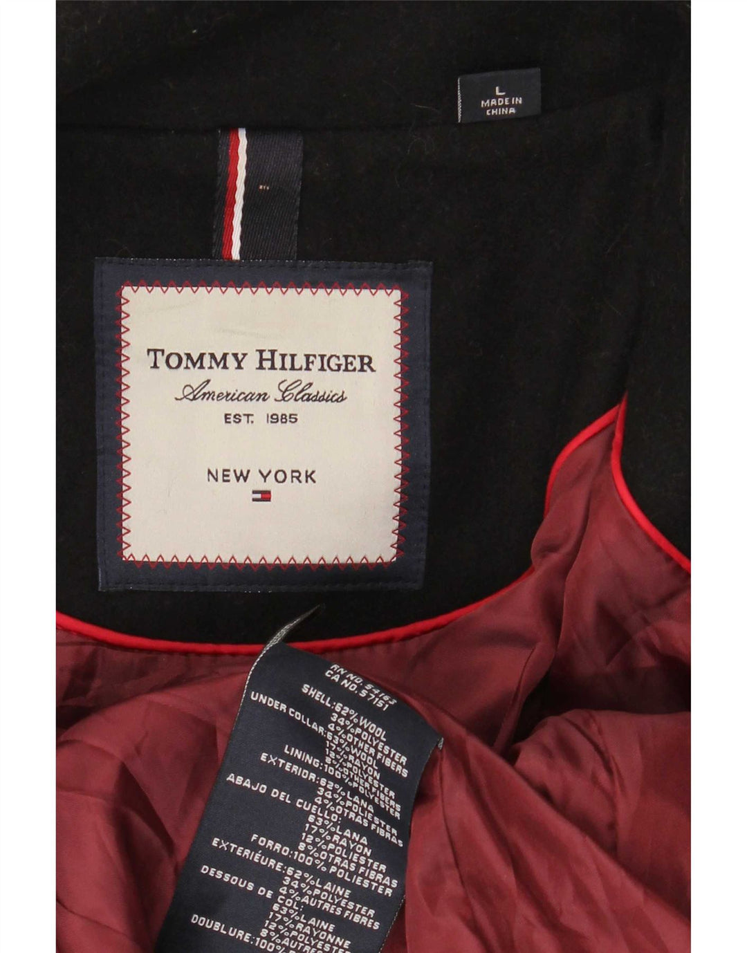 Tommy Hilfiger Damen Pea Coat UK 16 Große schwarze Wolle