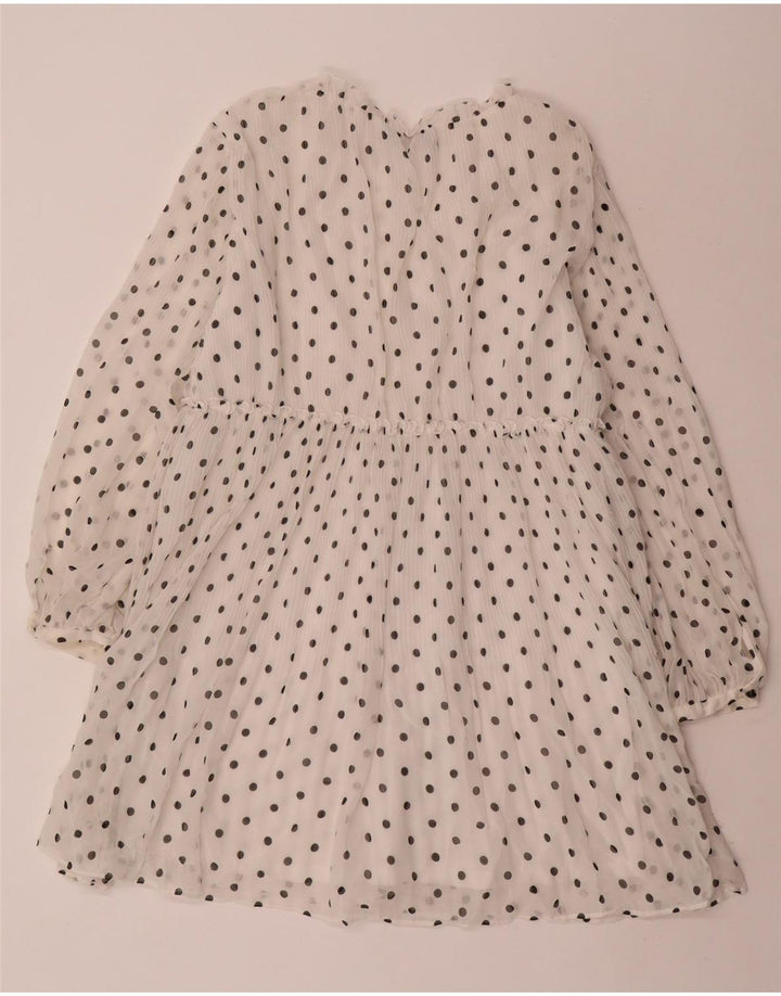 Langärmliges A-Linien-Kleid für Damen von ZARA, Größe 44, Mittelweiß, gepunktet, Polyester