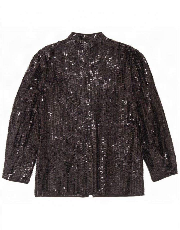 Del Mod Womens Durchsichtiges Pailletten-Cardigan-Oberteil EU 42 Großes schwarzes Polyester