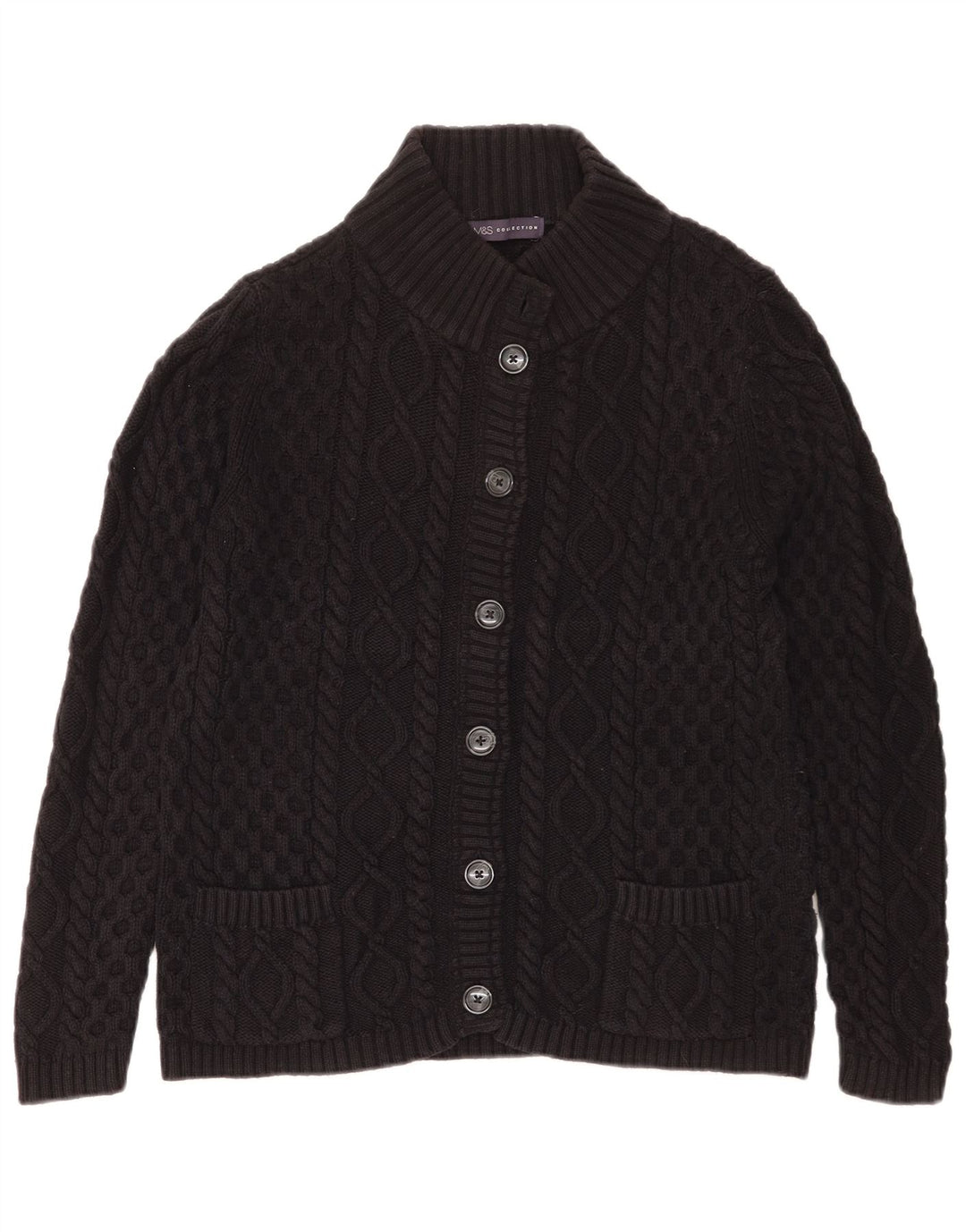 Marks & Spencer Damen-Cardigan-Pullover UK 14 Large Schwarze Baumwolle