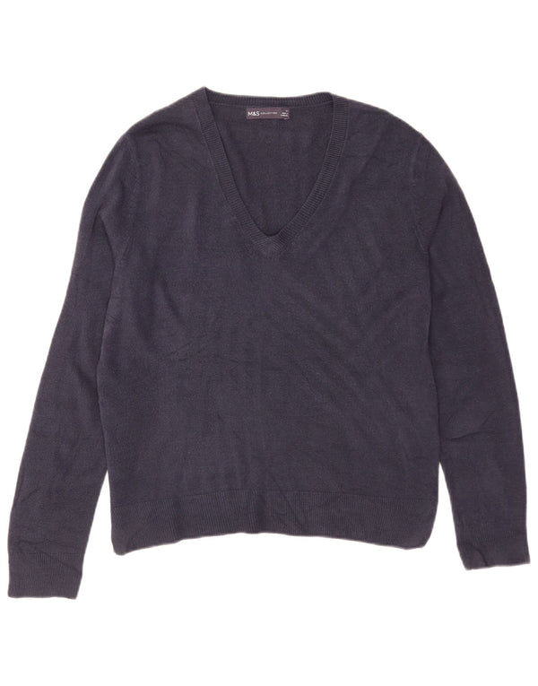 Marks & Spencer Womens V-Neck Jumper Sweater UK 12 Medium Navy Blue Acrylic