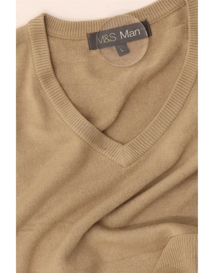 Marks & Spencer Herren-Pullover mit V-Ausschnitt, Größe L, Beige