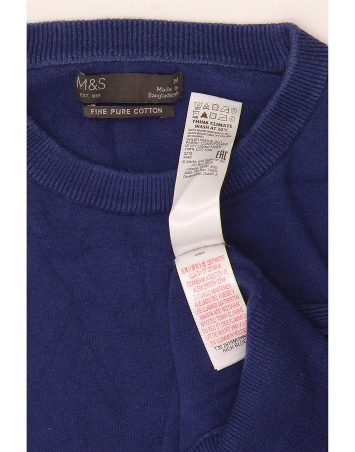 Massimo Dutti Herren-Pullover mit Rundhalsausschnitt, mittelblaue Baumwolle