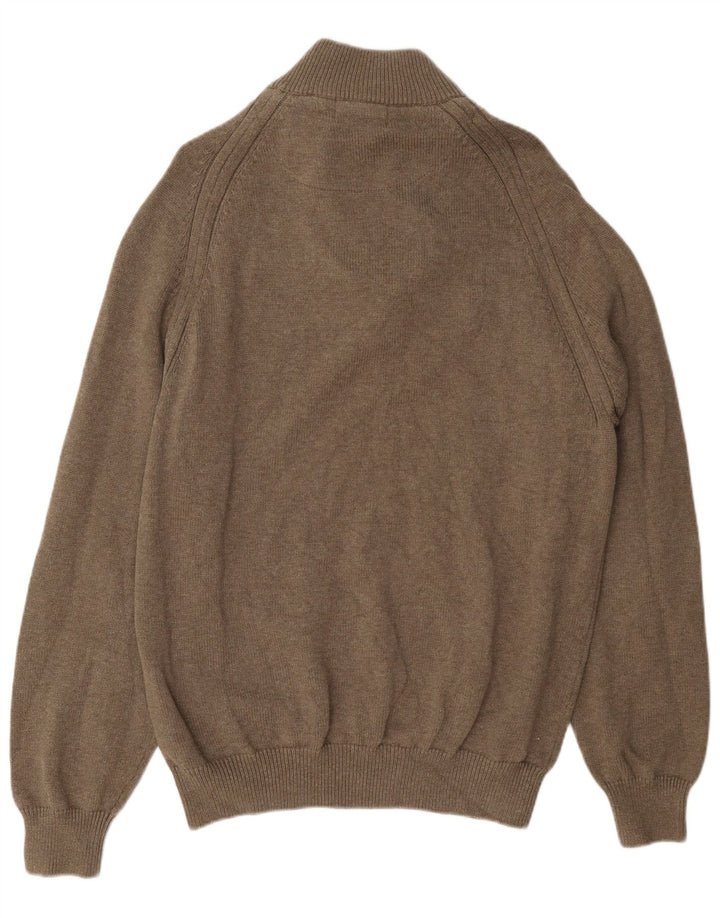 Marks & Spencer Herren-Pullover mit Knopfkragen, XL, braune Baumwolle