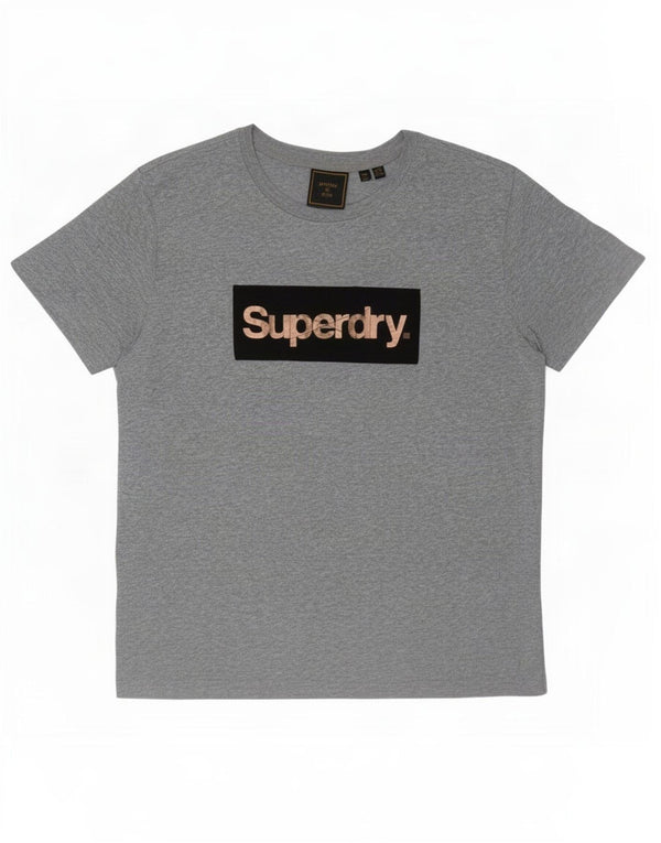 Superdry Damen Grafik-T-Shirt-Oberteil UK 12 Mittelgraue Baumwolle
