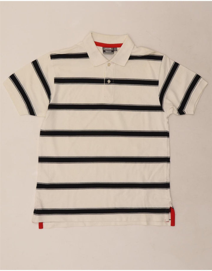 Slam Herren-Poloshirt aus mittelweiß gestreifter Baumwolle
