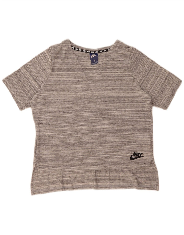 Nike Damen T-Shirt Top UK 14 Mittelgrau gestreift aus Baumwolle