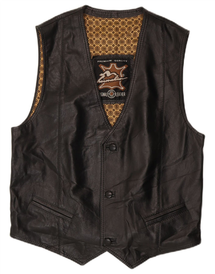 Vintage Herren Lederweste Mittelschwarzes Leder