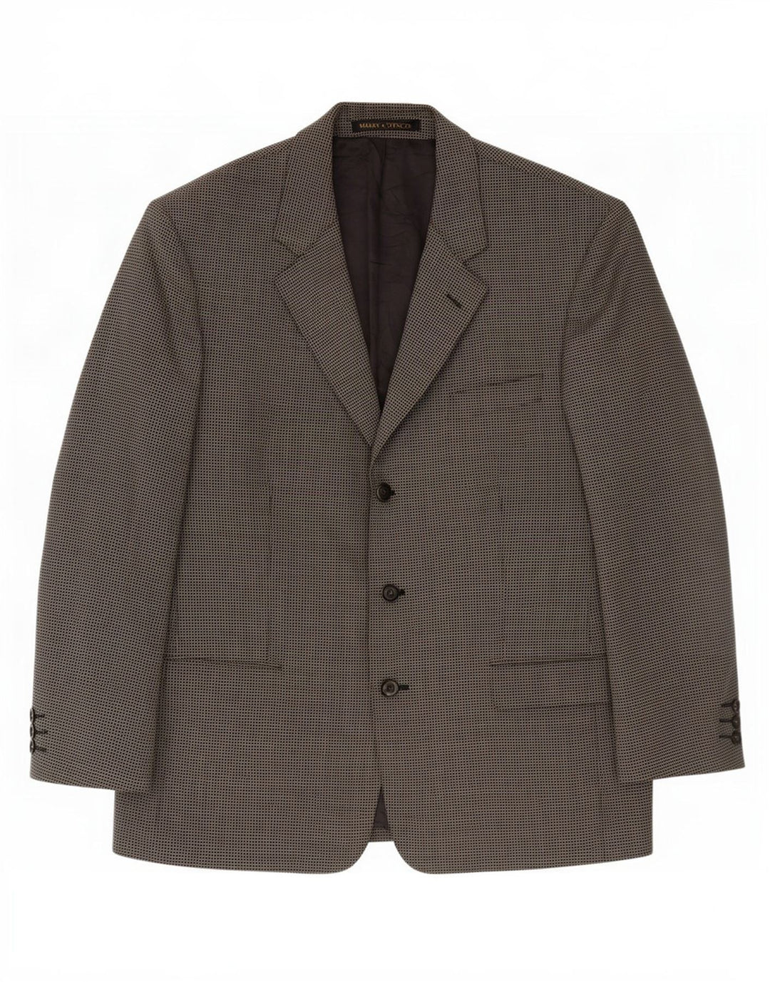 Marks & Spencer Herren-Blazer mit 3 Knöpfen, UK 44, XL, graue Gingham-Schurwolle