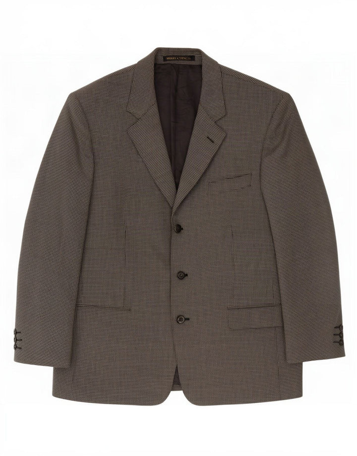 Marks & Spencer Herren-Blazer mit 3 Knöpfen, UK 44, XL, graue Gingham-Schurwolle