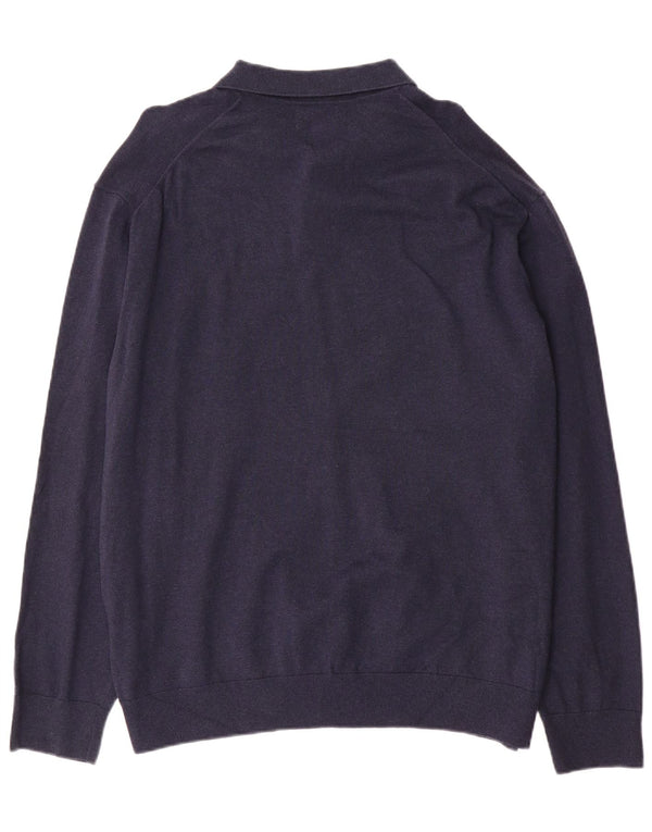 Marks & Spencer Mens Polo Neck Jumper Sweater 2XL Navy Blue Cotton