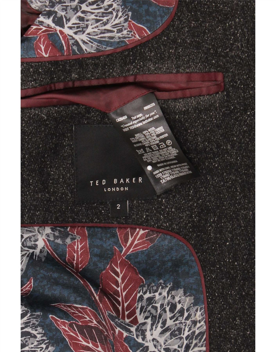 Ted Baker Herrenmantel, Größe 2, klein, grau gesprenkelte Wolle
