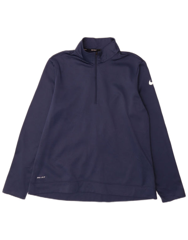 Nike Damen Dri Fit Zip Neck Sweatshirt Pullover UK 16 Large Marineblau