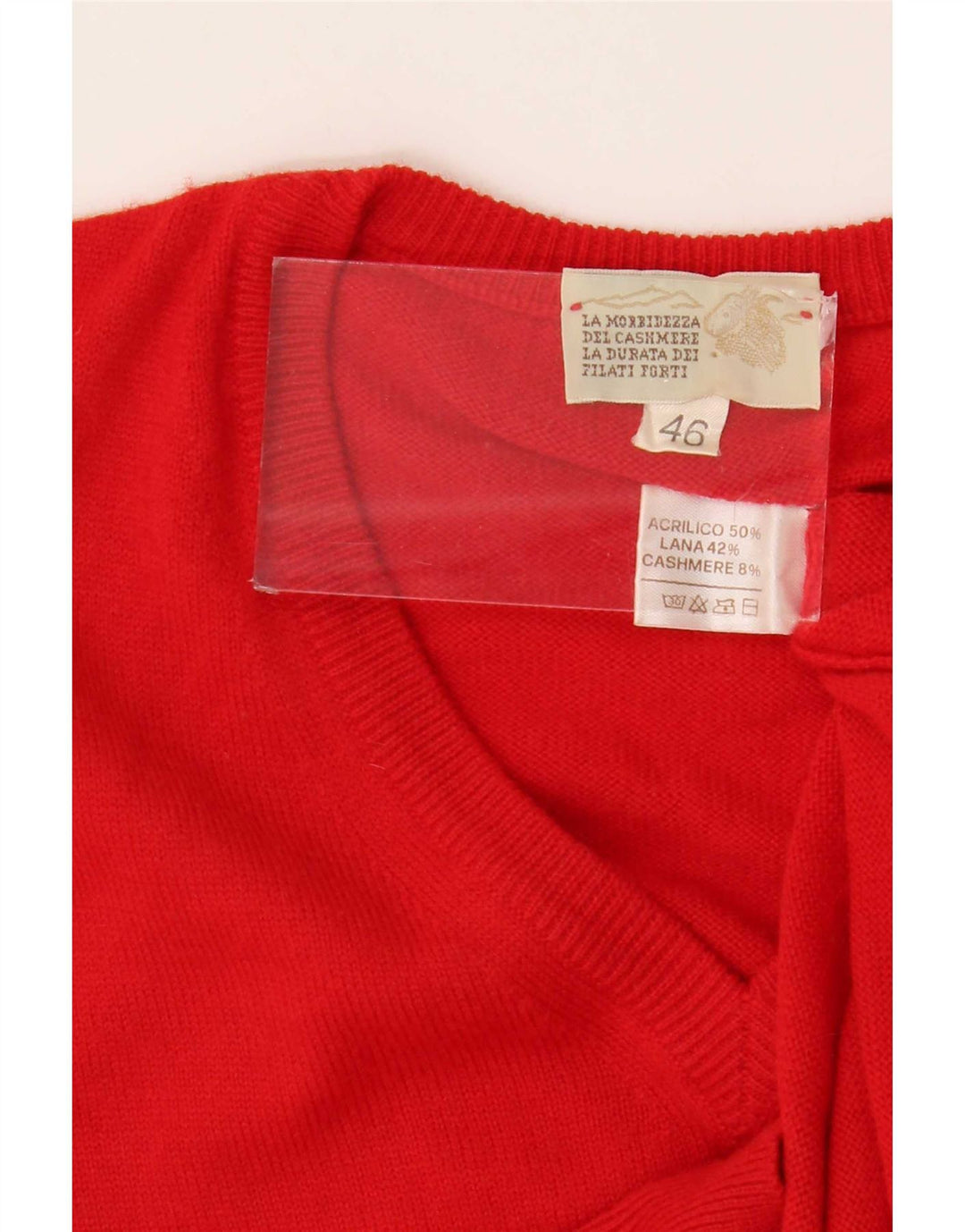 Vintage Damen Pullover mit V-Ausschnitt IT 46 Großes rotes Acryl