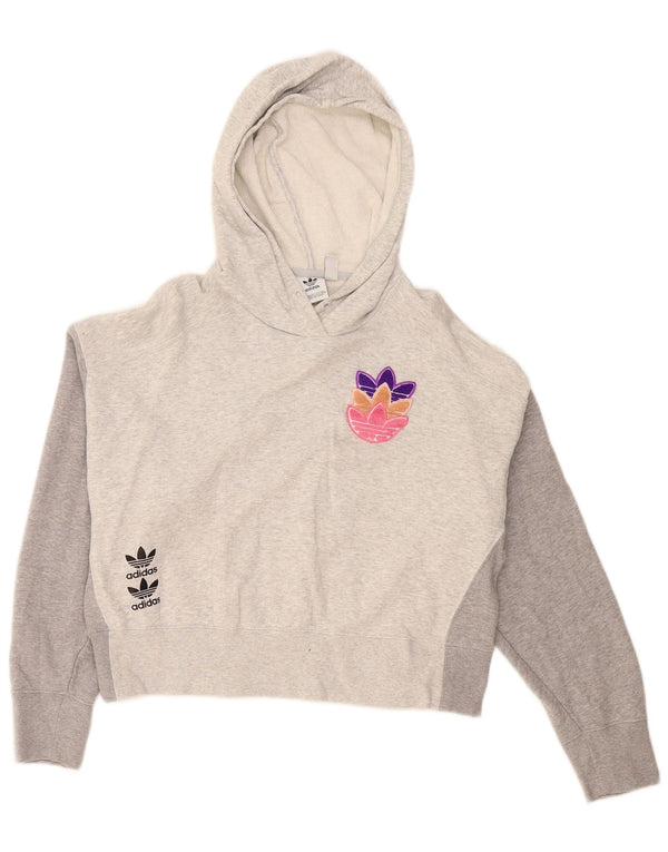 Adidas Damen Übergroßer Crop Hoodie Pullover UK 10 Small Grau Farbblock