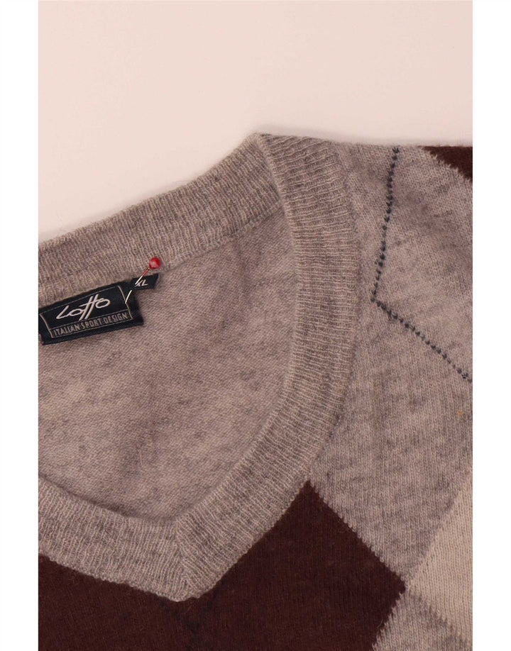 Lotto Herren-Pullover mit V-Ausschnitt, XL, graue Argyle-/Diamantwolle