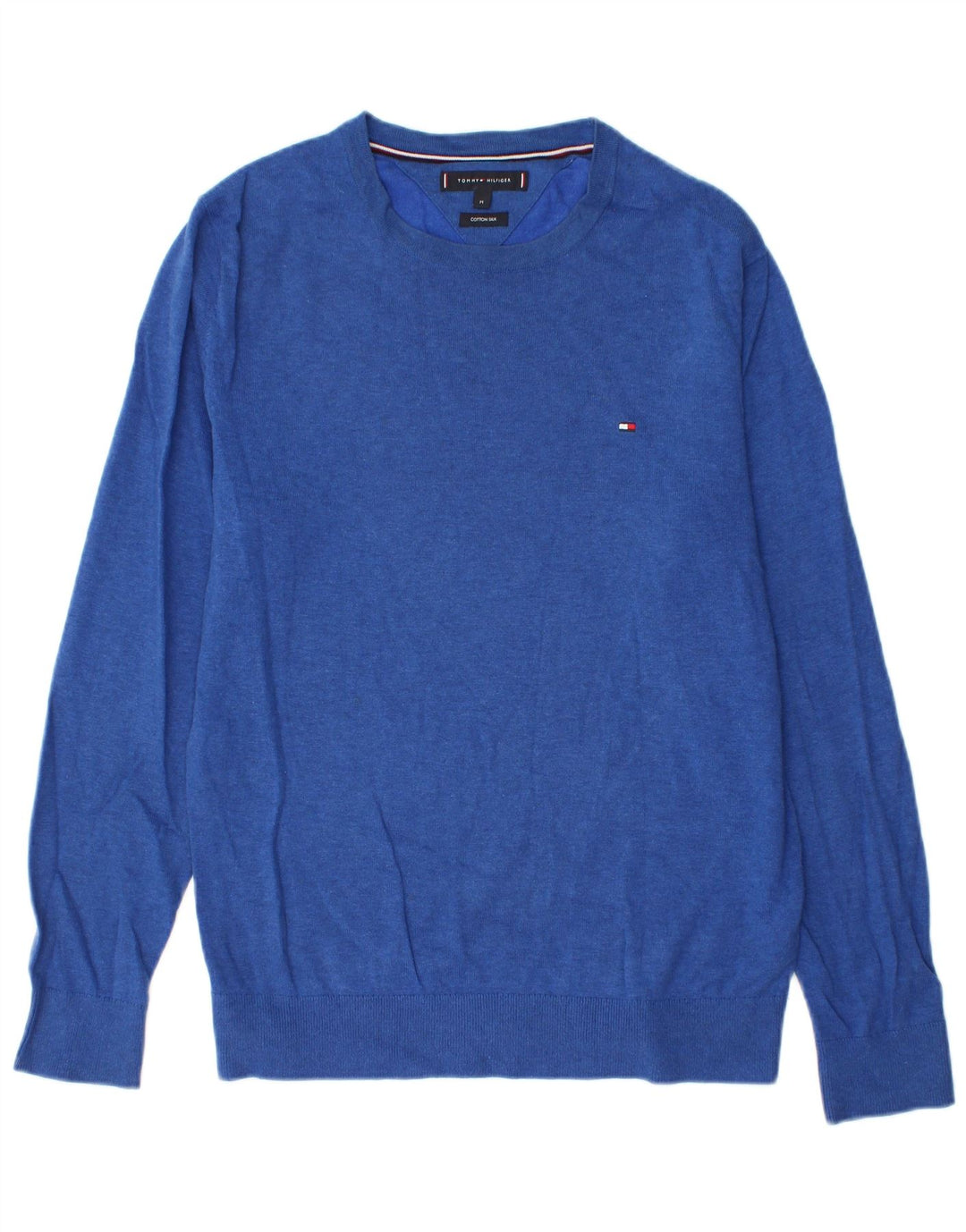 Tommy Hilfiger Herren-Pullover mit Rundhalsausschnitt, mittelblaue Baumwolle