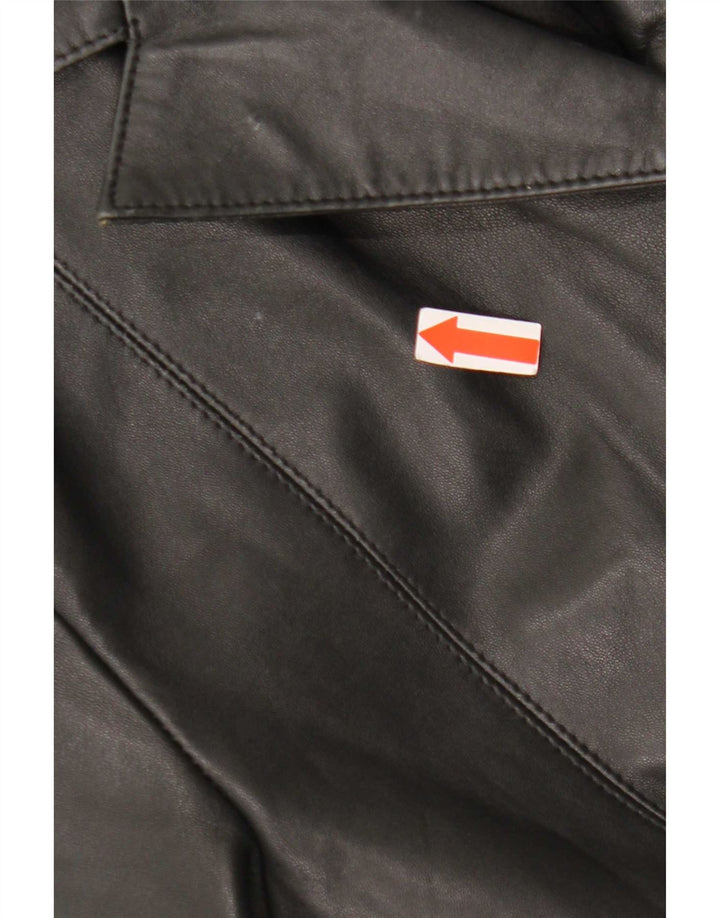 Sardar Damen 4-Knopf-Ledermantel UK 12 Mittelschwarz