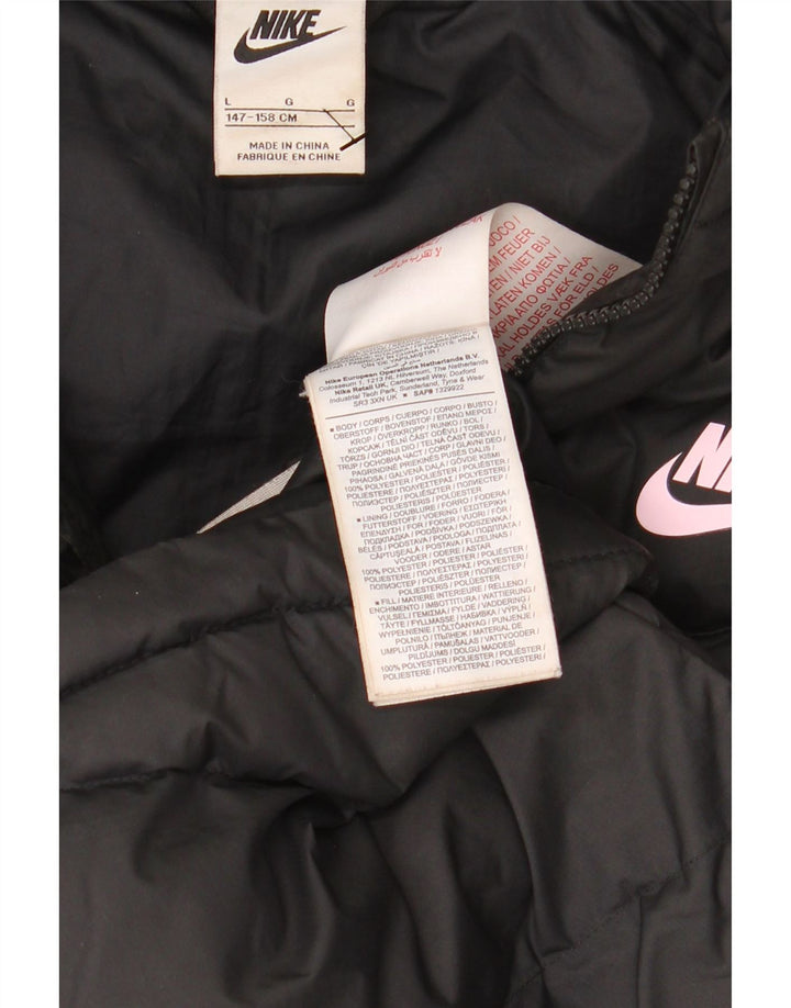 NIKE Jungen-Jacke mit Kapuze, gepolstert, 12–13 Jahre, Größe L, aus schwarzem Polyester