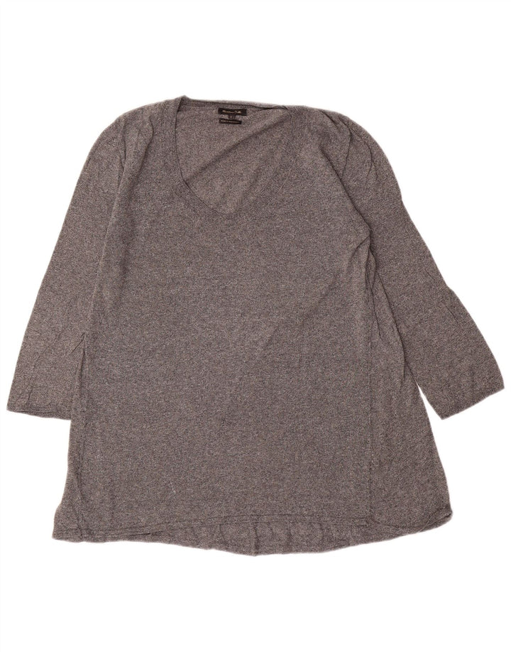 Massimo Dutti Damen-Tunika-Oberteil mit 3/4-Ärmeln, UK-Größe 44, Größe L, Grau meliert