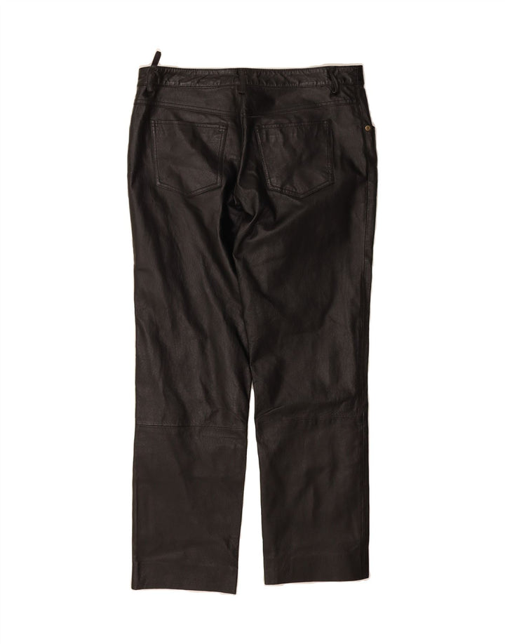 VINTAGE Womens Straight Leather Trousers W34 L30 Black Leather Vintage Vintage and Second-Hand Vintage from Messina Hembry 
