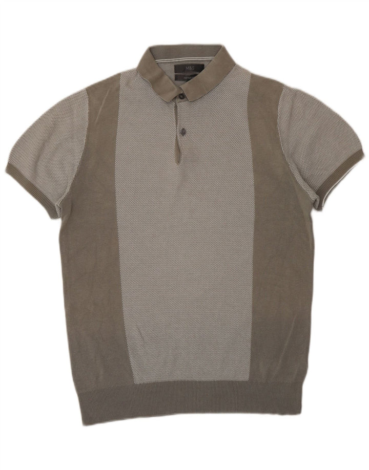 Marks & Spencer Herren-Pullover mit Polokragen, kurzärmelig, Größe S, Grau