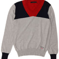 CALVIN KLEIN JEANS Mens V-Neck Jumper Sweater Small Grey Colourblock Wool Vintage Calvin Klein Jeans and Second-Hand Calvin Klein Jeans from Messina Hembry 